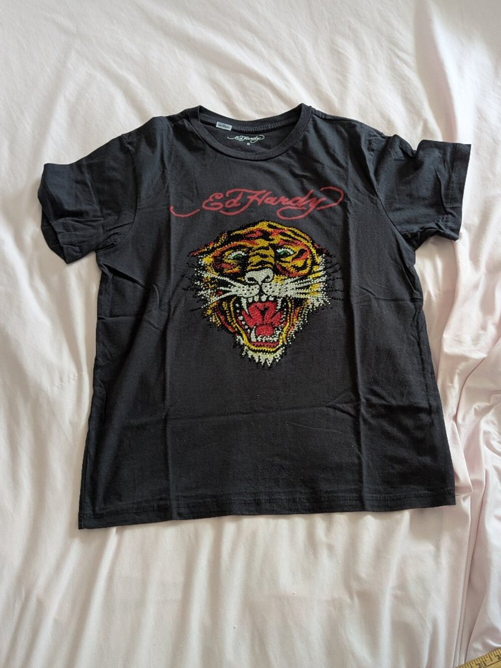Ed Hardy Black Rhinestone Tiger T-Shirt Size S